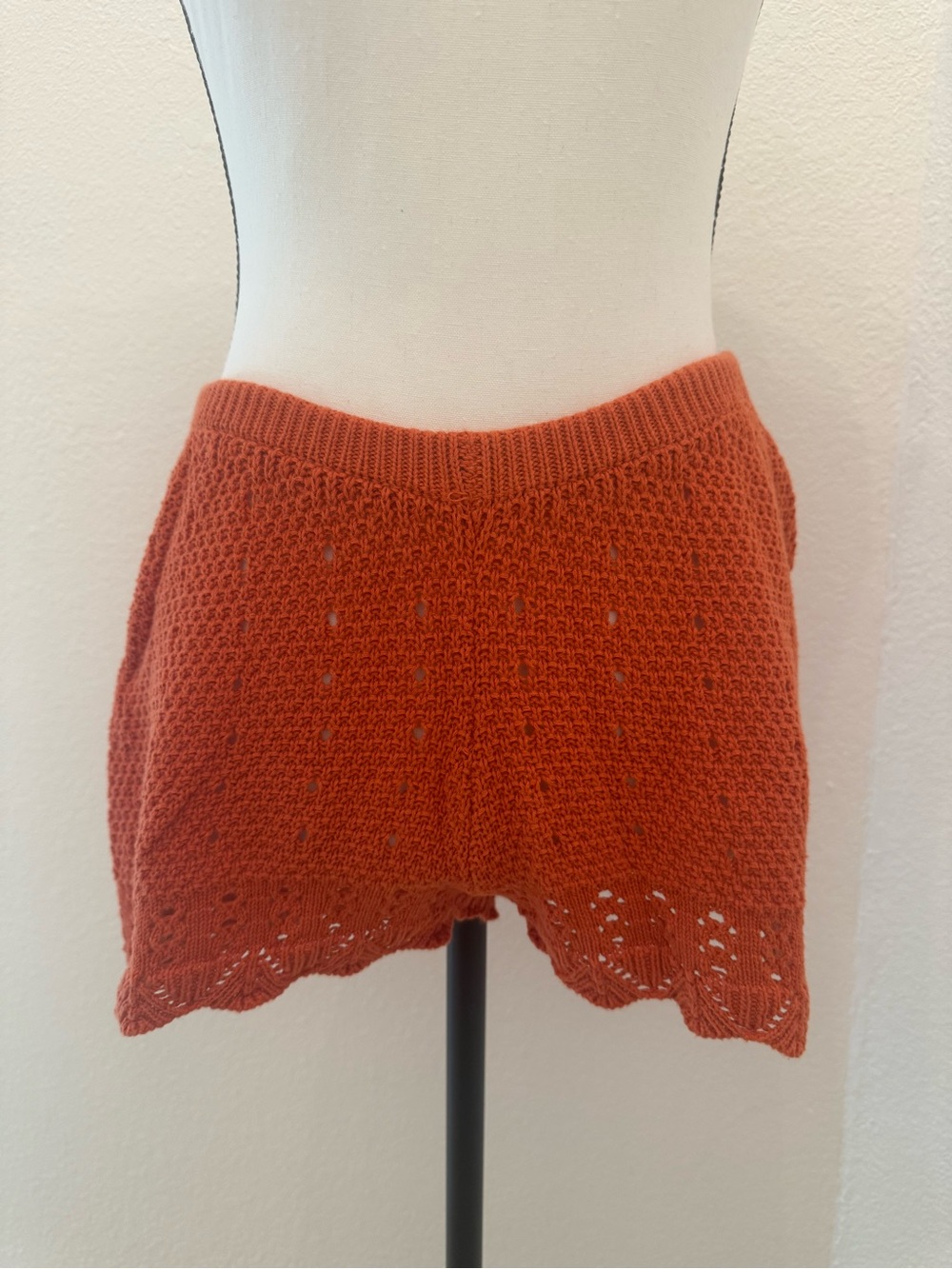 Peppermayo Knit Crochet Hem Orange Low Rise Shorts